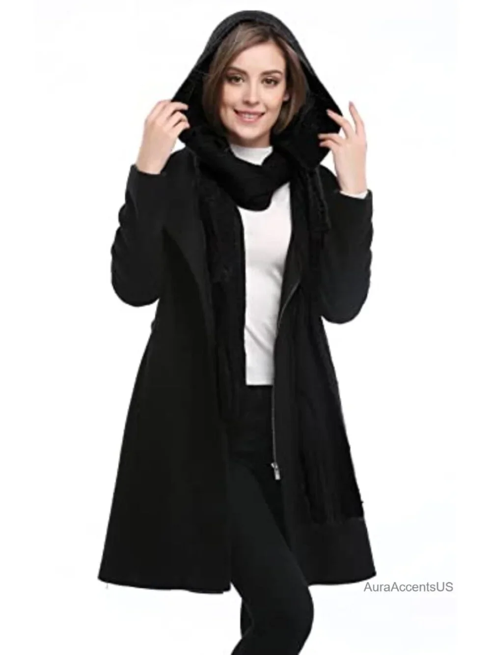 Wool Knit Hooded Scarf Wrap 3-in-1 Winter Headscarf